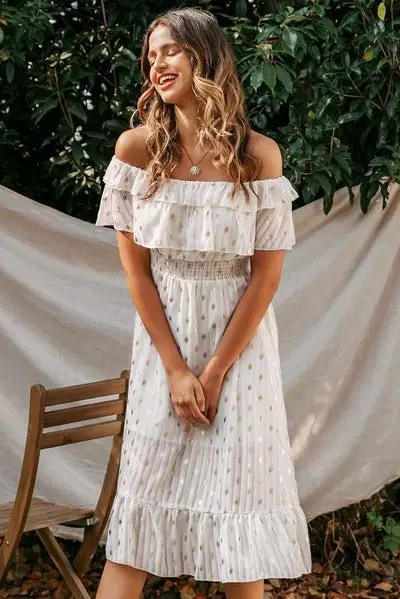 mother of the bride White Boho Dress with Bare Shoulders Hippie