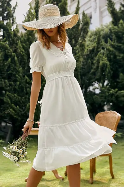 Country White Midi Dress Floral Clothes