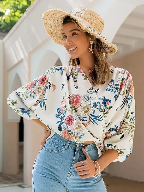 Bohemian Print Button-Up Long Sleeve Top - Boho Shirt for Women - Summer  Blouse