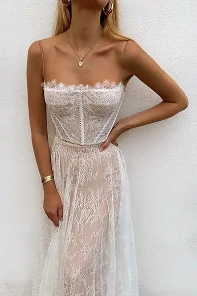 sun Boho White Lace Maxi Dress bridesmaid dresses