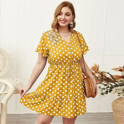 cheap Large Size Boho Dress with Dots UK