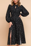 Dotted Long Sleeve Black Dress Cute