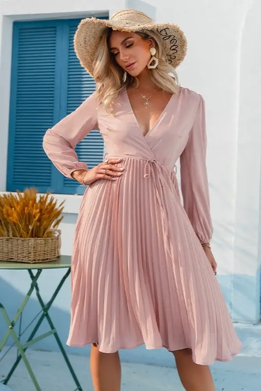 Elegant Pink High Waist Dress