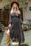 Embroidered Black Dress Peasant