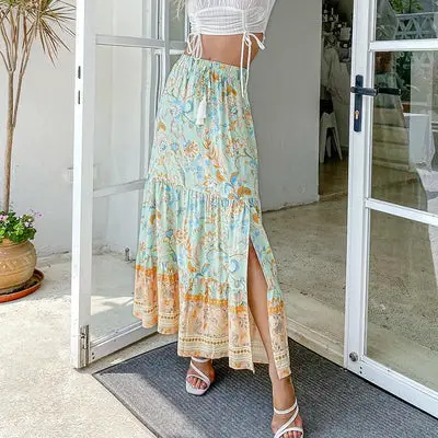 sexy Maxi Skirt Vintage with Flowers beach