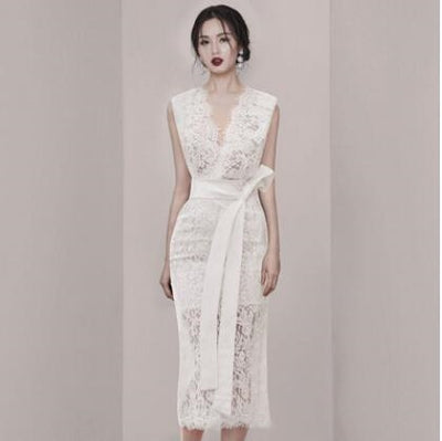 Chic White Maxi Dress Boho Lace wedding
