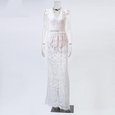 2022 White Maxi Dress Boho Summer Lace Lace