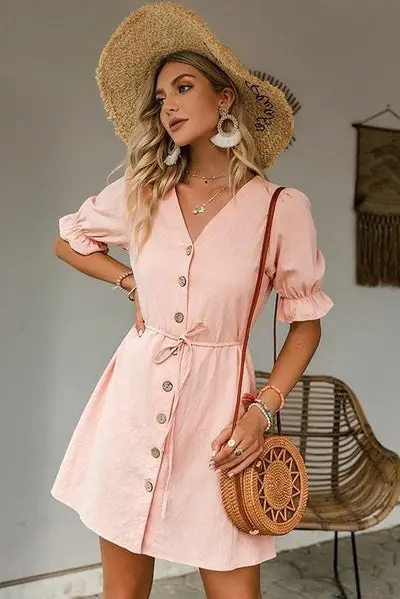 Lace Boho Pink Button Dress Cowgirl