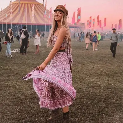 party Boho Long Skirt Pink Chic