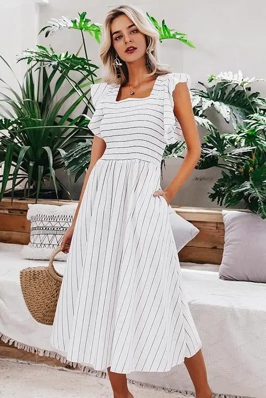 wedding guest White Striped Dress for sale