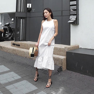 summer Boho Long Dress White Fluid Lace