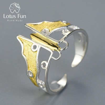 USA Real 925 Sterling Silver Lotus Fun Natural Handmade Designer Fine Jewelry Adjustable Hollow Butterfly Kite Rings for Women UK