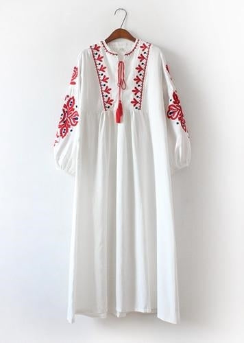 sun Boho Maxi Dress White Embroidered beach