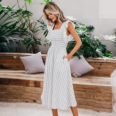 summer White Striped Dress USA