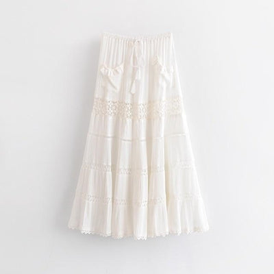 women Boho Long Skirt White Lace formal