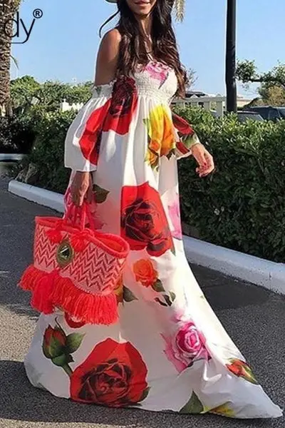 2022 Hippie Maxi Dress Boho Floral USA
