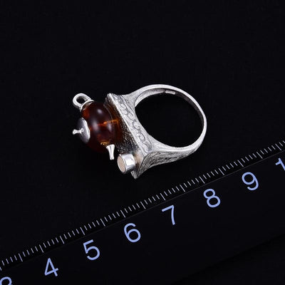 wedding Lotus Fun Real 925 Sterling Silver Natural Amber Ring Original Handmade Fine Jewelry Vintage Cute Teapot Rings for Women Jewelry cheap