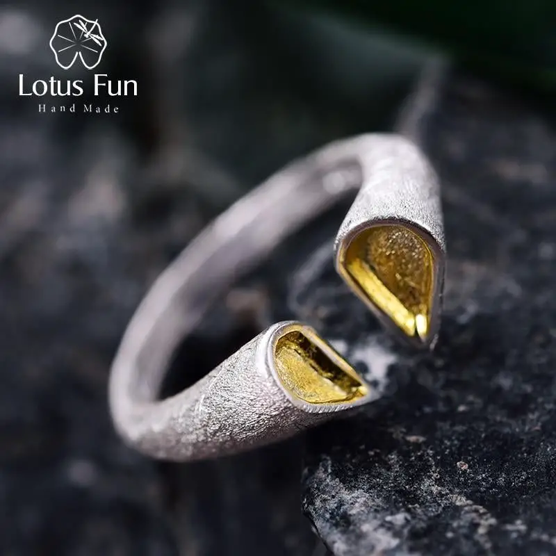 Grunge Real 925 Sterling Silver Lotus Fun Ring, Natural Creative Design, Premium Jewelry, Love Heart Rings for Women, Jewelry Vintage