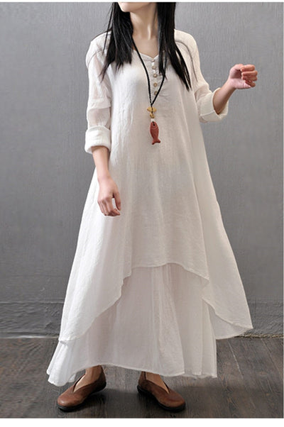 Hippie White Boho Dress Long Cotton Dress sexy