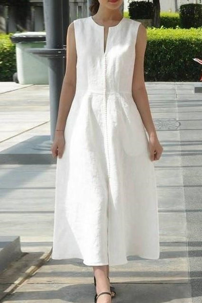 UK White Cotton Dress Boho Long Sleeveless 2022