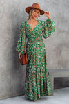 Maxi Floral Green Boho Dress Bohemian