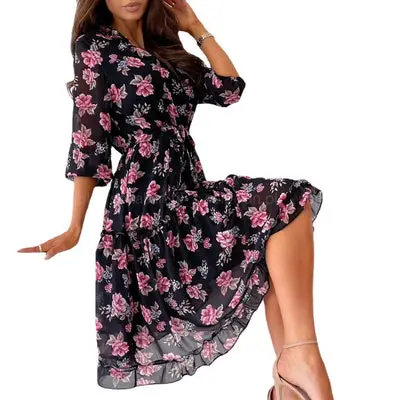 Black Dress With Pink Flowers Gypsy