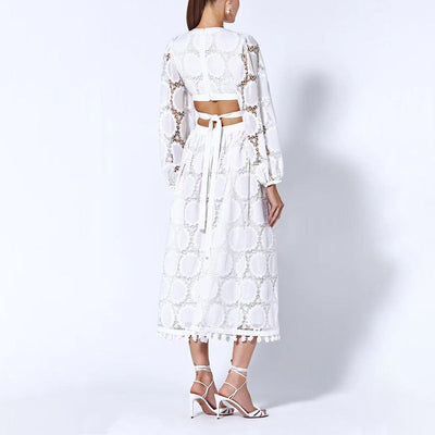 Boho White Lace Dress With Sleeves Off The Shoulder