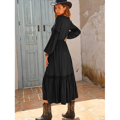 Bohemian Style Black Ruffle Dress Sundress