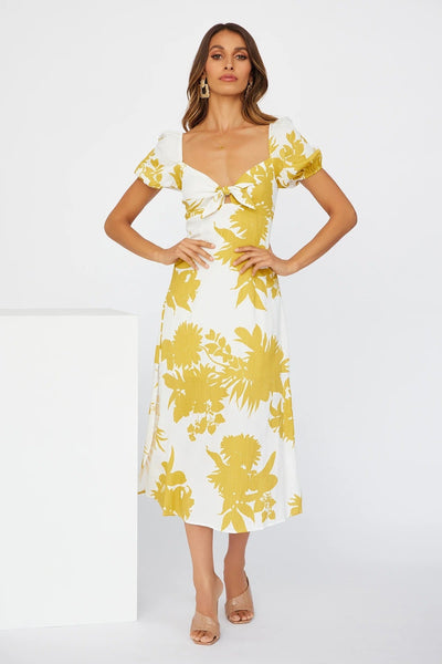 Mid Length Dress Fairy Yellow Beach Dress