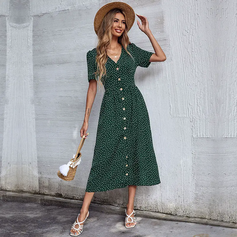 dress 55778 Polly Pine green embroidered organdie - Boho-Chic Clothing