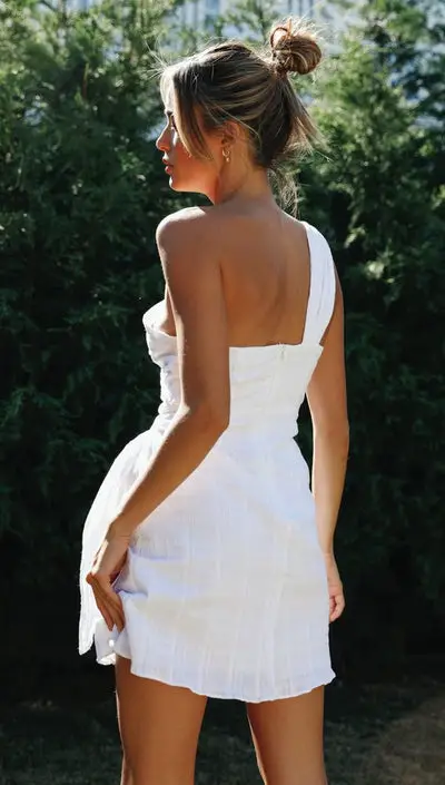 Asymmetrical White Dress Off The Shoulder