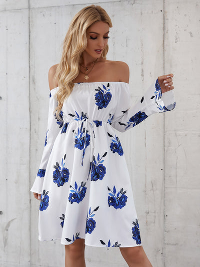 Autumn White And Blue Dress Floral Clothes