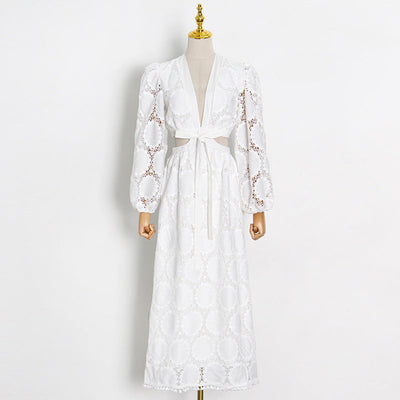 Boho White Lace Dress With Sleeves Peasant