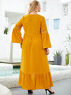 Yellow Boho Maxi Dress Long Sleeve
