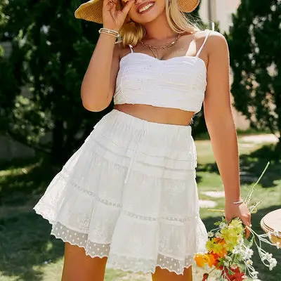Plus Size White Boho Mini Skirt Beach Dress