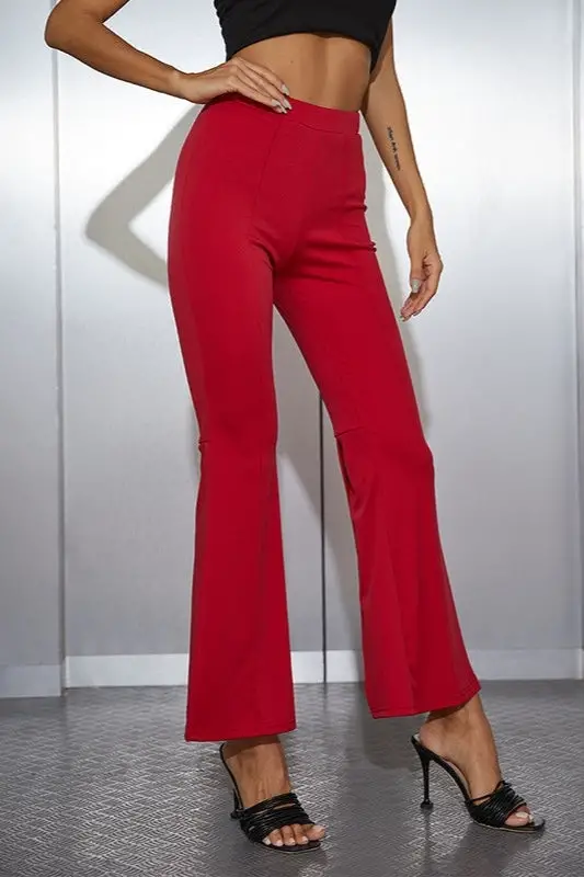 red high waisted flare pants