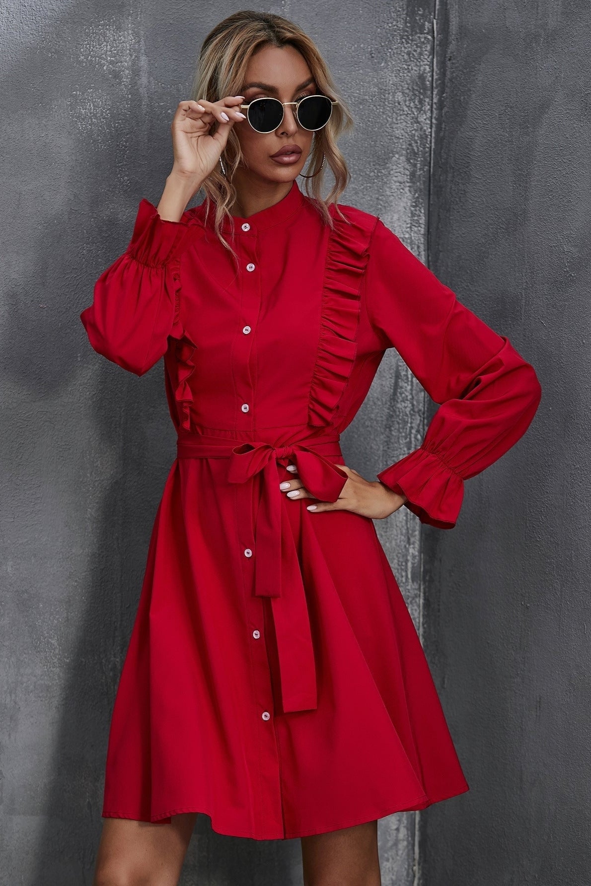 Red Ruffled Boho Dress Lace