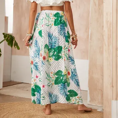 Retro Long Tropical Flared Skirt Lace
