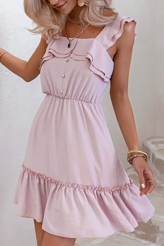 Ruffle Pink Retro Summer Dress Peasant