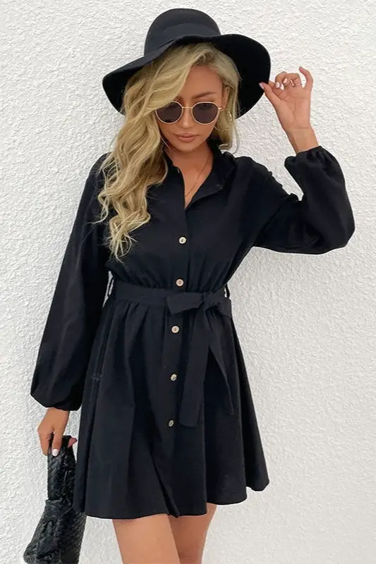 Summer Short Dress With Long Sleeve Peasant