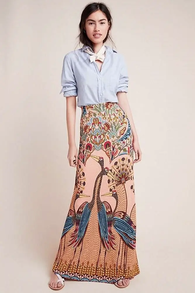 Long Boho Skirt Peacock