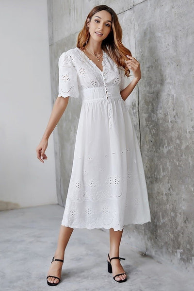 Retro Simple & Light Boho Chic White Dress Lace