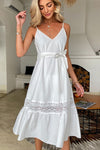 V Neck White Casual Dress Embroidered
