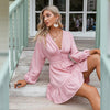 Lace Pink Puffy Sleeve Short Dress wedding guest