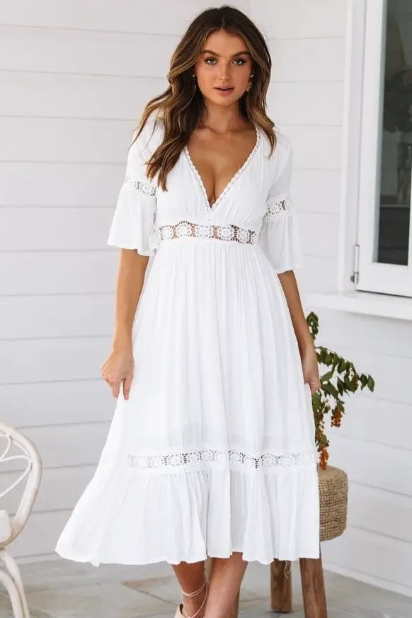 Boho Dresses - Bohemian Style Clothes - Chic White Boho Maxi Dress