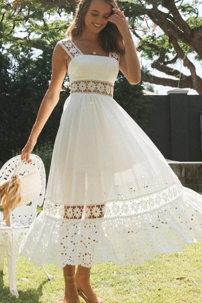 White Boho Engagement Dress Pattern