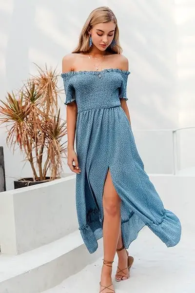 wedding Boho Trapeze Dress with Bare Shoulders wedding guest