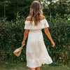 bridesmaid dresses White Boho Dress with Bare Shoulders Lace