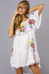 winter Floral Embroidery Mini Dress Ethnic