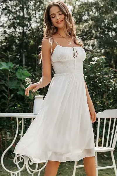 mother of the bride White Boho High Waist Dress Cowgirl
